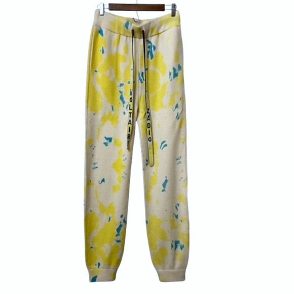 NWT Zadig & Voltaire Tie Dye Steevy Cashmere Pants Joggers Yellow Blue Medium - Picture 2 of 16